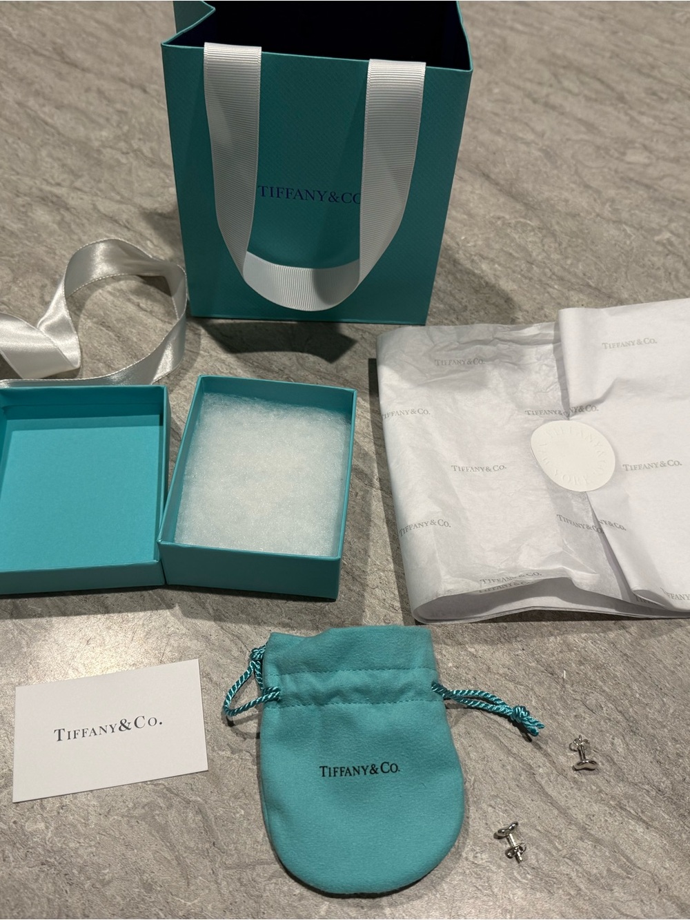 Tiffany & Co. Silver Elsa Peretti Stud Earrings with Tiffany Blue Pouch and Box